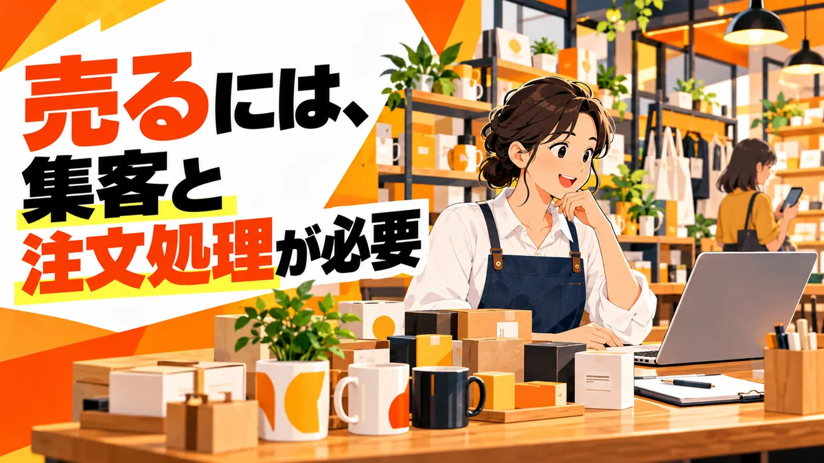 いい商品を売るために集客と注文処理の両方が必要という導入の場面。