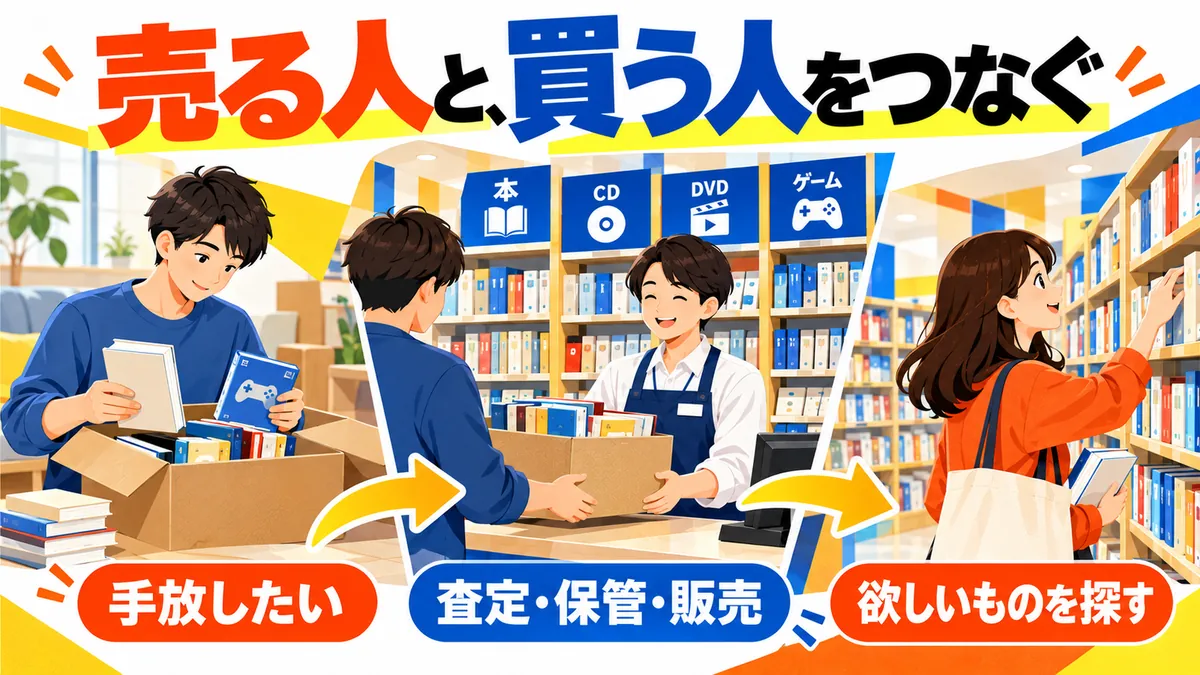 持ち主・店・購入者の異なる場面を伝える