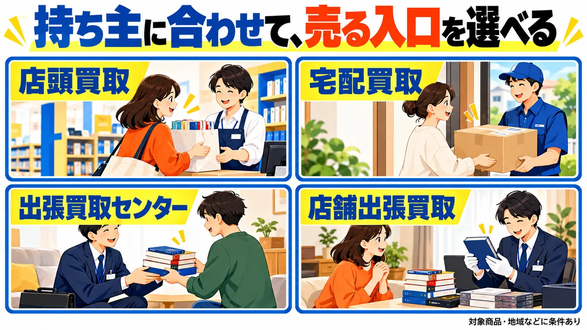 買取方法の違いと持ち主の事情の対応を示す