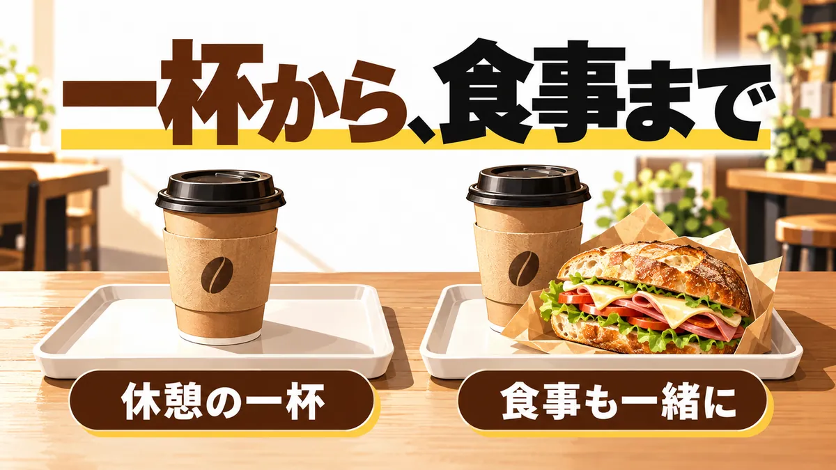 一杯の休憩と食事の組み合わせ