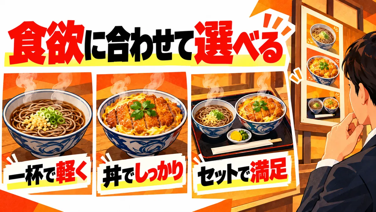 一杯・丼・セットという食欲に合わせた選択を示す