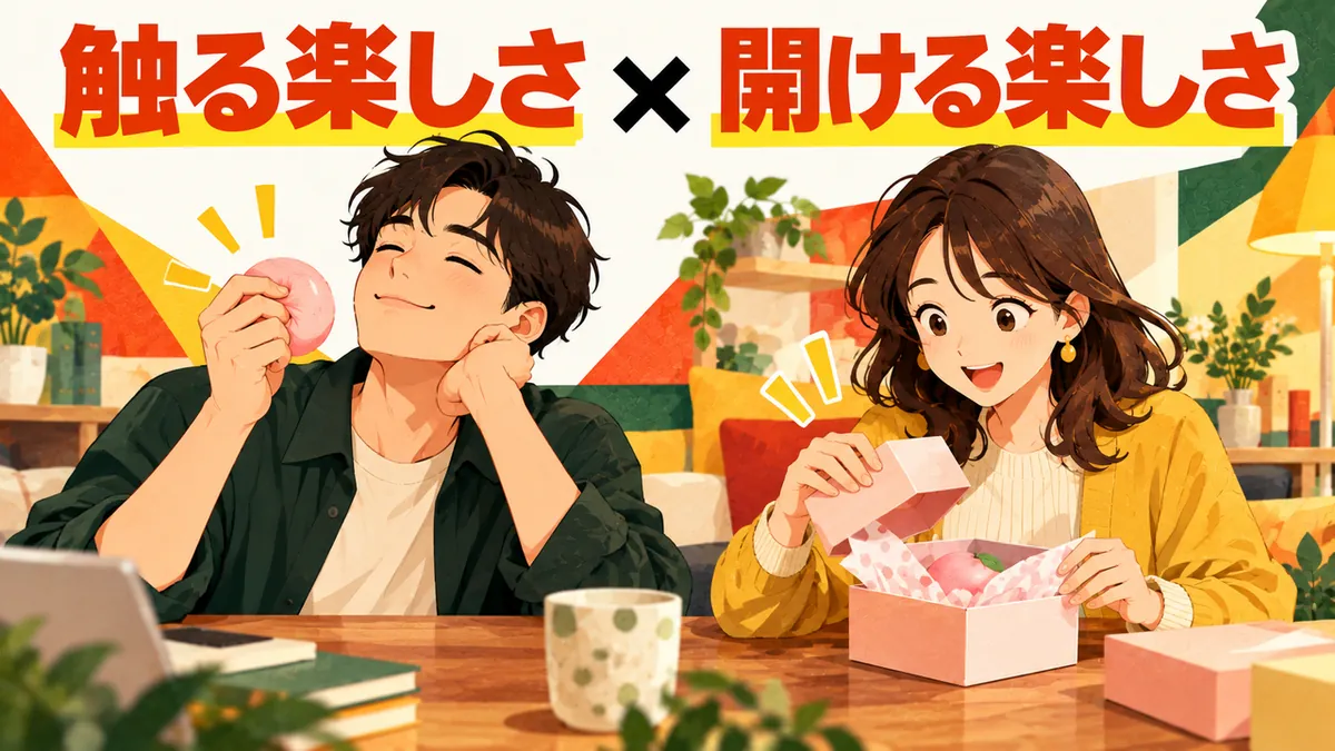 触る場面と開封の場面を並べて伝える(AI生成の概念イラスト)