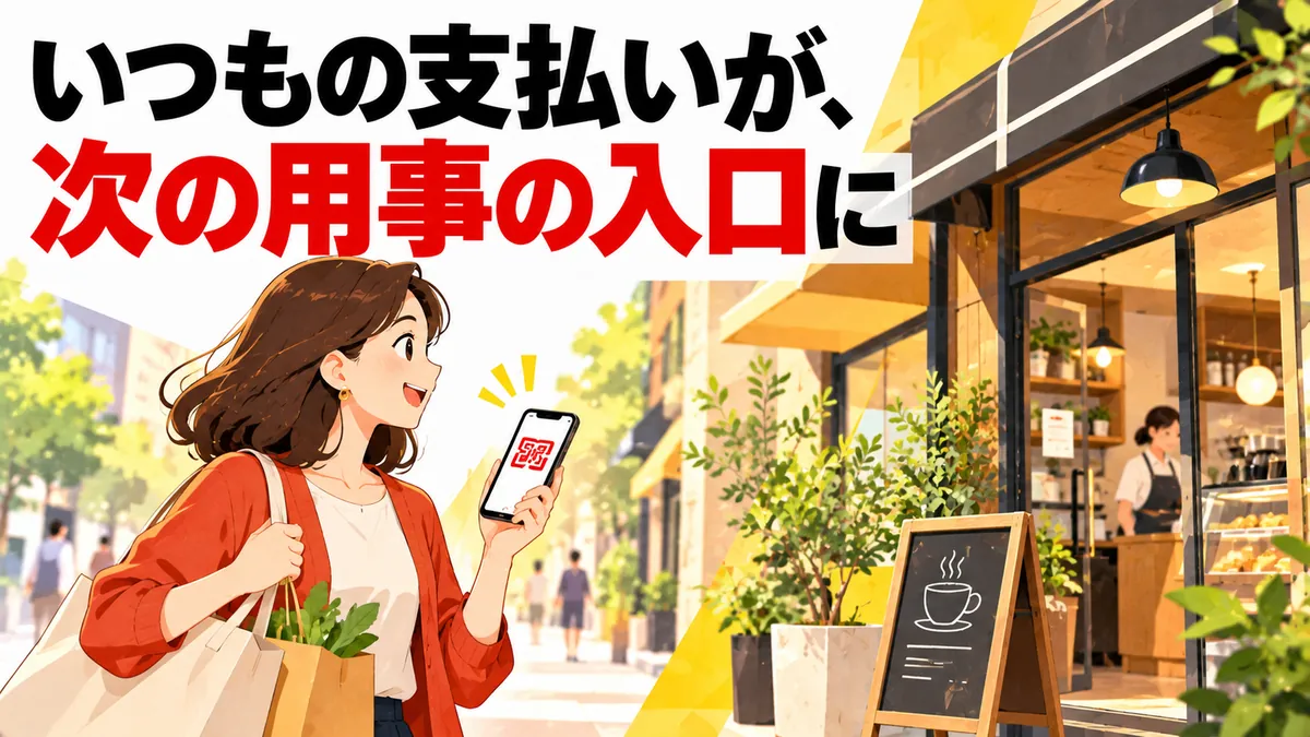 買い物から次の用事へ進む生活場面を伝える