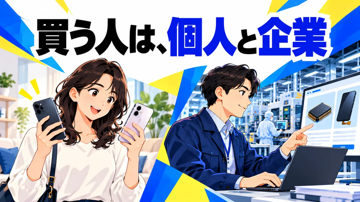 個人と企業の購入場面を描く