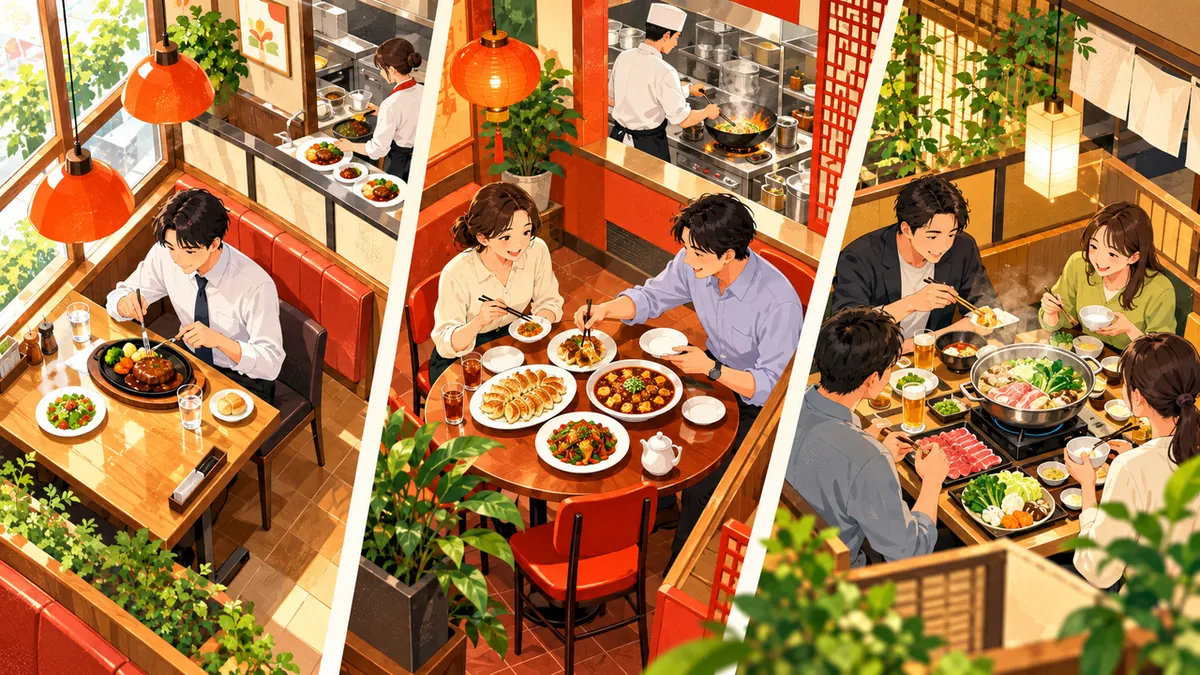 洋食、中華、鍋をそれぞれ楽しむ利用者